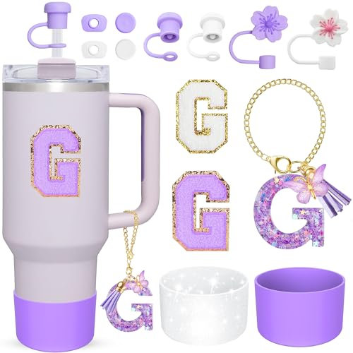 13 Pcs Letter Cup Accessories Set for Stanley Straw Cover Silicone Boots Compatible with Stanley Tumbler 30 oz 40 oz Personalized Initial Name ID A-Z Letter Charm Letter Stickers for Women Girls(G)
