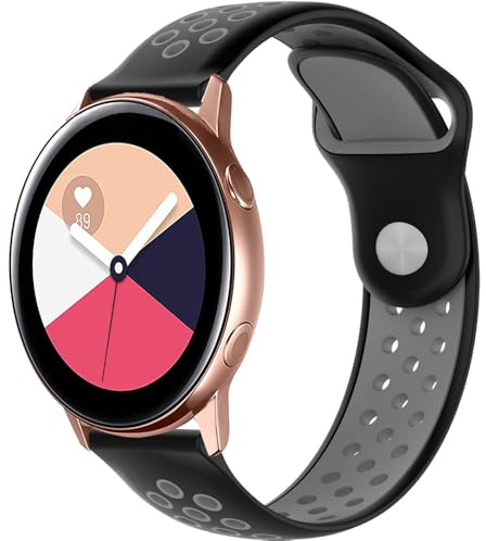 Breathable Ersatzarmband für Samsung Galaxy Watch 7/Watch 6 Classic/Watch 5 Pro, 20mm Sport Armband Uhrenarmband, Silikon Armbänder für Galaxy Watch 4/Active 2/Watch 3/Gear S2/Gear 2 (Blackgray)