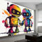 Papier Peint Panoramique Robot De Dessin Animé D'Art Abstrait Mural, Style Aquarelle Poster Géant Mural Personnalisé 3D pour Salon, Chambre d'Enfants, 200 x 140 cm (W x H) Décoration Murale Fresque