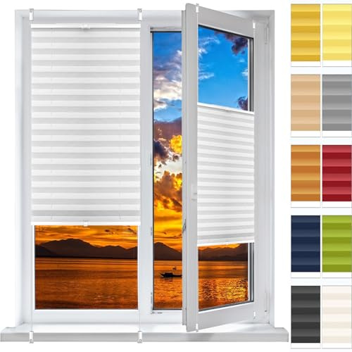 Plisseerollo Fensterrollo Faltrollo Jalousie 42 x 200 cm, Nach Maß Qualität Ohne Bohren, Faltrollo Lichtdurchlässig Rollo, Plissee Sonnenschutzrollo, für Fenster & Tür, Weiß