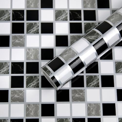 Fantasnight Piastrelle adesive a mosaico, 44 × 300 cm, effetto marmo, autoadesive, in vinile, per cucina e bagno