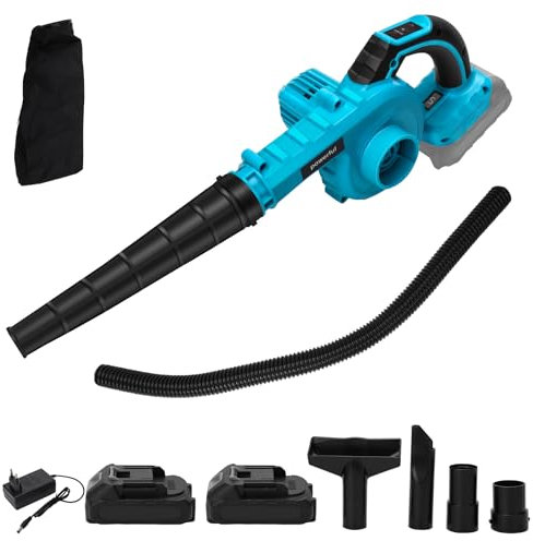 Soplador de Hojas a Batería, Soplador Hojas Inalámbrico Compatible con Makita 21V, Control 5 Velocidades, Soplador de Hojas con Pantalla Digital para Quitar Hojas, Barro, Nieve, Polvo (Dos baterias)