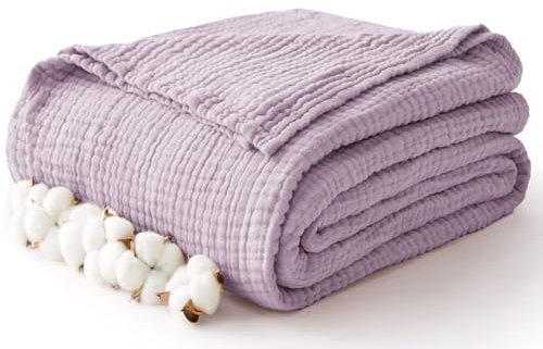 Kozyhvn Decke aus 100% Baumwoll-Musselin, Größe XL, 167,6 x 228,6 cm, atmungsaktive und kühlende Bettdecken, weiche Boho-Decke, Tagesdecke, Gaze-Bettwäsche für Erwachsene, alle Jahreszeiten, Lila