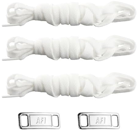 Tabanzhe 3 pares de cordones planos blancos con 6 piezas AF1 Airforce One Lace Tag Cordones de metal para zapatos deportivos de repuesto para zapatos deportivos Cordones de zapatos deportivos con