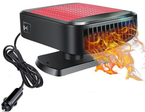 COMBLU Chauffage portable pour voiture, 12 V 200 W, chauffage et refroidissement rapides pour désembuage et dégivrage de pare-brise de voiture, chauffage de voiture avec rotation à 360 °