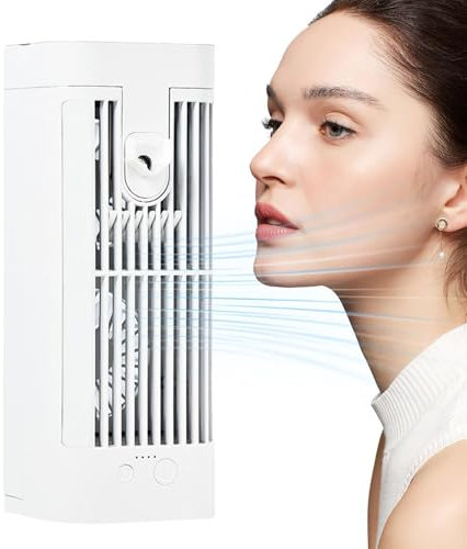 Acunny aire acondicionado de mesa, enfriador de aire evaporativo | enfriador de aire personal con doble ventilador - aire acondicionado USB enfriador AC, diseño de luz nocturna, para dormitorio