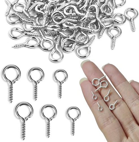 300PCS Stainless Steel Small Screw Eye Pins, Screw Pins Hooks Eyelets Threaded, Mini Eye Threaded Metal Eye Hooks Bolts, for Pendants Jewellery Christmas Decoration