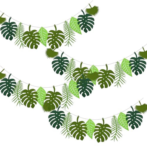 YunBey 4 Stück Blätter Girlande Grün aus Filz - Wiederverwendbare Dschungel Deko für Kindergeburtstage, Geburtstagsfeier und Sommerparty