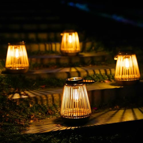 Lampe Solaire Extérieure, KagoLing 4 Pièces Lanterne Solaire Extérieure Décoration Jardin Avec Ampoules LED Blanc Chaud, Lanterne Extérieure Solaire Pour Allées, Terrasses, Balcons, Patios et Portails