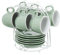 DRW Set de 6 Tazas y Soporte de Porcelana y Metal en Verde Menta 6.5x5.5x6.5 cm