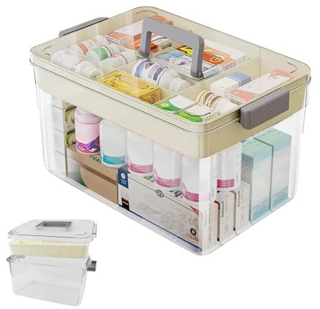 Vexran Caja Medicamentos, Botiquín de Primeros Auxilios, Botiquín, Caja de Medicamentos, Caja de Almacenamiento Multifuncional, Caja de Farmacia con asa de Transporte, 29 x 21 x 17 cm