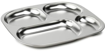 THERMOBABY - Plateau Compartimenté En Inox Pour Enfant - 4 Compartiments - Léger, Robuste - Idéal Pour Repas Équilibrés - Facile À Nettoyer - Compatible Lave-Vaisselle - À La Maison Et En Déplacement
