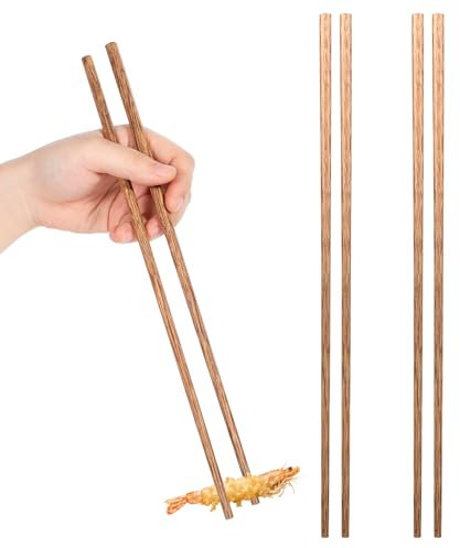 2 Pairs Natural Wooden Kitchen Chopsticks, 12.6 Inch Extra Long Cooking Chopsticks, Reusable for Hot Pot, Noodle, Cooking, Frying (Wood Color)