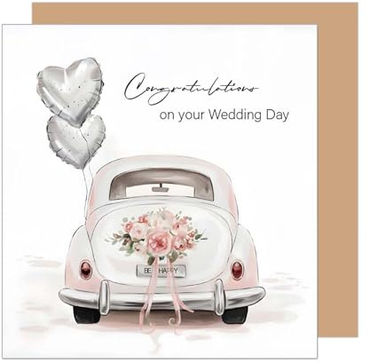 Edition Seidel HQ136 SW025 - Tarjeta de felicitación para boda (cuadrada), diseño de Just Married y globos vintage