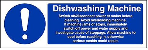 V Safety Dishwashing Machine - Landscape 300 x 100 mm - Glow In The Dark Self Adhesive Vinyl Safety Sign
