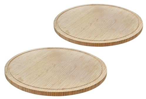 SVITA Luigi 2er Bambustablett Schneidebrett Frühstücksbrettchen Holzbrett Küchenbrett Servierplatte Bambusholz Saftrille rund robust lackiert