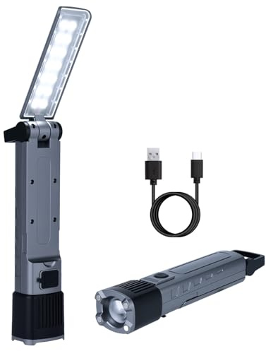 Mcbazel COB Lampe de Travail Rechargeable LED, 3 Sources de Lumière & 6 Modes, Lampe de Poche COB avec Zoom Continu, Base Magnétique et Crochet Pliables à 210°, Étanche pour Réparation et Camping – Ar