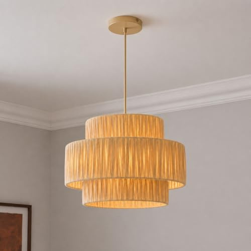 CGC Lighting Indoor Ceiling lamp Shade Straw Paper Three Tier Layer Easy fit Non Electrical (3 Tier Straw)