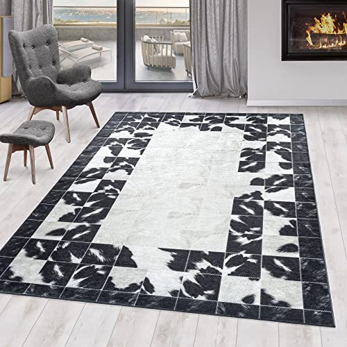 KADIMA DESIGN Wohnzimmerteppich Patchwork-Muster Modern Pflegeleicht Elegant Waschbar Langlebig Strapazierfähig Schwarz 200x290 cm Schlafzimmer Wohnzimmer Oeko-TEX Fußbodenheizung | PIZOL