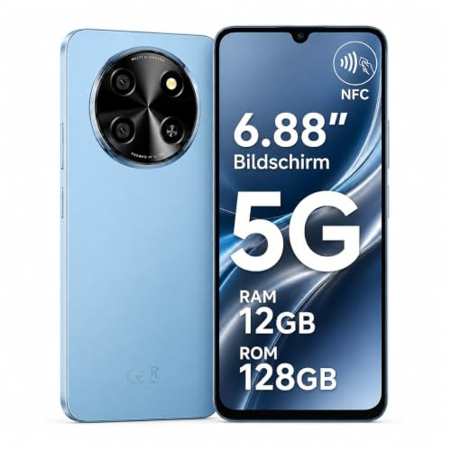Smartphone 5G 6,88'' 120Hz, Téléphone Portable Android 15, 12Go RAM 128Go/2To TF, Double SIM NFC, Unisoc T8100 Octa-Core, Batterie 5000mAh 18W, Telephone Portable Pas Cher, OTG/Face ID/Fingerprint
