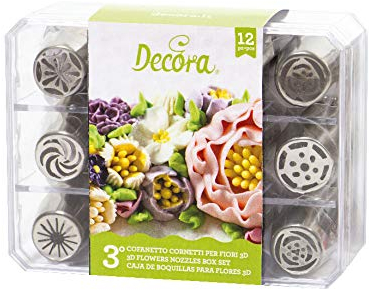 Decora 0263652 Cofanetto 12 Cornetti Fiori Diretti, Acciaio Inossidabile, Verde, 15.7x11.7x5.7 cm