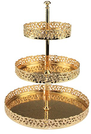 3 Tier Gold/Silver Plated Metal Cake Stand, Paandan Tray, Food Platter Tableware Display, Tea Party Tray (Gold)
