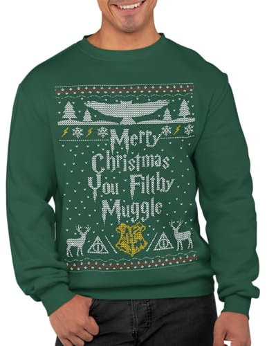 Graphic Impact Merry Christmas Ya Filthy Mug Ugly Jumper Funny Printed Sweatshirt (Green, Medium)