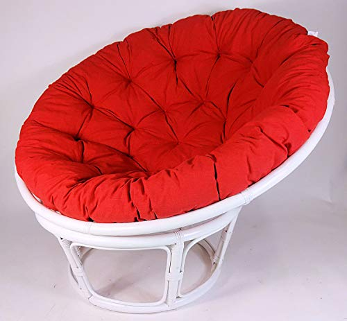 Rattan Papasansessel,Papasan Durchmesser 110 cm, Fb. weiß lackiert, Polster Uni Living 201 hell rot