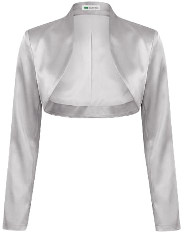 BOLEROSE Formal Long Sleeve Satin Bolero Shrug (Silver, US 14)