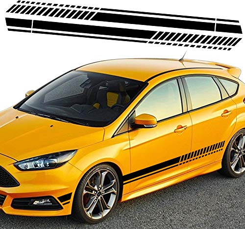 TOMALL 1 Paar 210 cm x 24 cm Sport Racing Streifen Aufkleber für Karosserie Tür Seite Grafik Vinyl Aufkleber Dekoration für Autos SUV Trucks Geländewagen Universal Auto Aufkleber Zubehör (Schwarz)