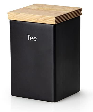 Continenta Keramik Vorratsdose | Ideal Für Vorräte & Mit Luftdichtem Verschluss | Handmade In Portugal | Schwarz | 800ml (10x10xH12,5cm)