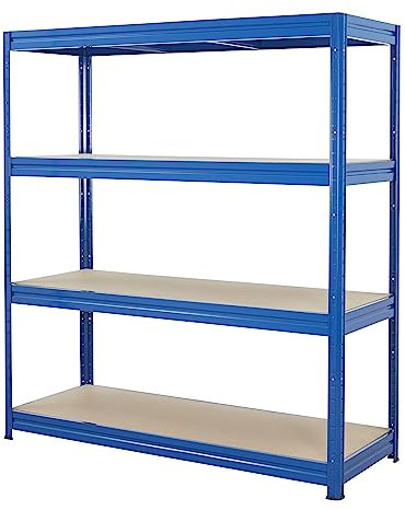 BiGDUG Heavy Duty Garage Shelving Unit - 600kg Per Shelf (2400kg Per Bay) - 177x160x60 cm - 4 Tier Storage Shelves - Blue - Shed Shelving