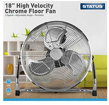 Status Floor Fan | 18 Inch Portable Fan | 3 Speed Adjustable Angle Fan | Chrome | S18CFLOORFAN1PKB