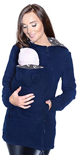 MijaCulture Tragejacke/Fleecepullover für Tragetuch Tragepullover für beide 3073A (44, Dunkelblau/Vögel)