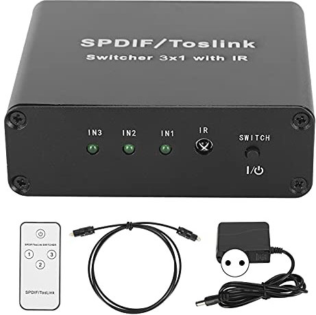 Commutateur Optique Numérique Toslink 3x1, Dispositif de Commutation Audio Numérique SPDIF en Alliage avec Télécommande et Câble à Fibre Optique(EU Plug)