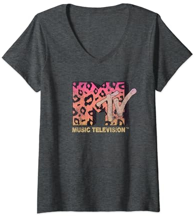 Damen MTV Leopard Print Gradient Logo T-Shirt mit V-Ausschnitt
