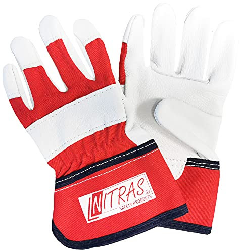 Nitras 3 Paar 1408 Garten-Handschuhe für Kinder - Schutz- & Bastel-Handschuhe aus Leder - EN 388 - Rot/Weiß - 5-6 Jahre