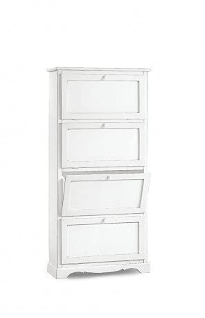 Mar.c.a. Design - Schuhschrank mit 4 Türen aus Massivholz und MDF weiß matt mit Schublade, Schuhschrank im Stil der Kunst Povera Made in Italy - Maße 79 x 30 x 170 cm