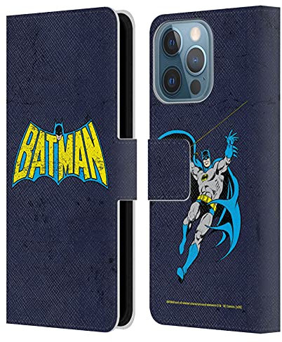 Head Case Designs Licenza Ufficiale Batman DC Comics Stressato in Modo Classico Logos Custodia Portafoglio in Pelle Compatibile con Apple iPhone 13 PRO