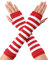 sourcing map Damen Gestrickte Fingerlose Daumenloch Ellenbogenlange Handschuhe mit Streifenmuster 1 Paar Rot-weiße breite Streifen One Size