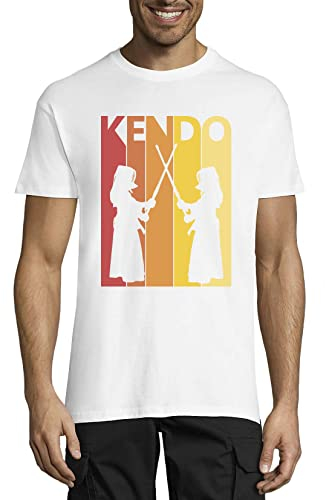 Retro Poster Styled Kendo Martial Arts Graphic Herren T-Shirt aus Baumwolle mit Rundhalsausschnitt Weiß XX-Large