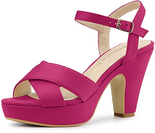 Allegra K Sandalias Tacón Grueso Correa De Tobillo Plataforma para Mujer Hotpink 39