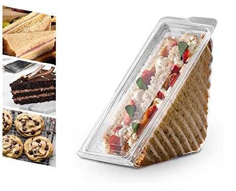 Venuscello® 100 x Deep Fill Sandwich Wedges Disposable Triangle Clear Plastic Wedge Box with Hinged Lid for Catering Lunch Picnic Party - 11 x 11 x 6 cm
