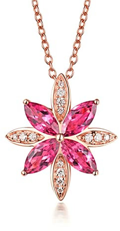 Damen Kette 750 Echt Gold, Ketten Anhänger Gold 18 Karat Blume mit Diamant und Tourmaline 1.9ct Anhänger