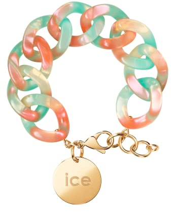 ICE Jewellery - Chain Bracelet - Turquoise nude - Kettenarmband mit XL-Maschen für Frauen, geschlossen mit einer goldenen Medaille (020997)