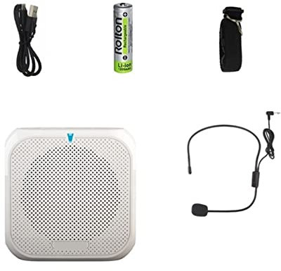 Megaphon Bullhorn Tragbarer Mini-Audio-Sprachverstärker Megaphon-Booster mit kabelgebundenem Mikrofon Lautsprecher MP3-Lehrer-Sprachverstärker (Color : White, Size : XS) Little Surprise