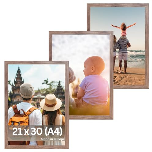 VictoR Bilderrahmen Klee 3er Set 21x30 cm (A4) in braun modern - schlicht | Fotorahmen Set Holz 20x30 - Bilderrahmen A4 braun