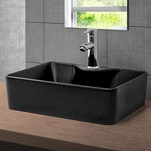ML-Design Waschbecken aus Keramik Schwarz matt 49x36,5x14 cm, Abgerundeten Ecken, Aufsatzwaschbecken, Moderne Waschtisch Waschschale mit Armaturloch Waschplatz Handwaschbecken, für Badezimmer/Gäste-WC