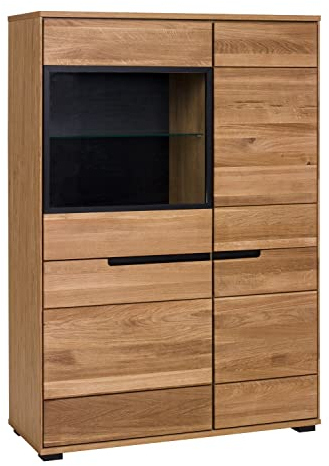 Home4You Vitrine - Eiche geölt teilmassiv - Glas - B 102 cm - 4 Türen
