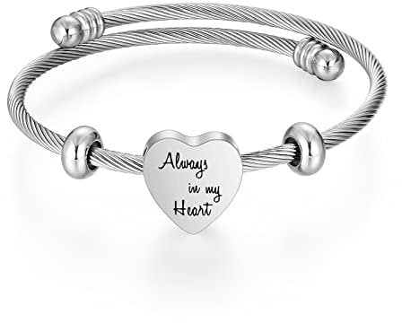 abooxiu Lock Cremation Bracelet for Ashes Key Ash Bracelet Stainless Steel Urn Bracelet for Ashes for Women Memorial Ashes Holder - Never Say Goodbye&Forever in my heart, 5 5 inch, Stainless Steel